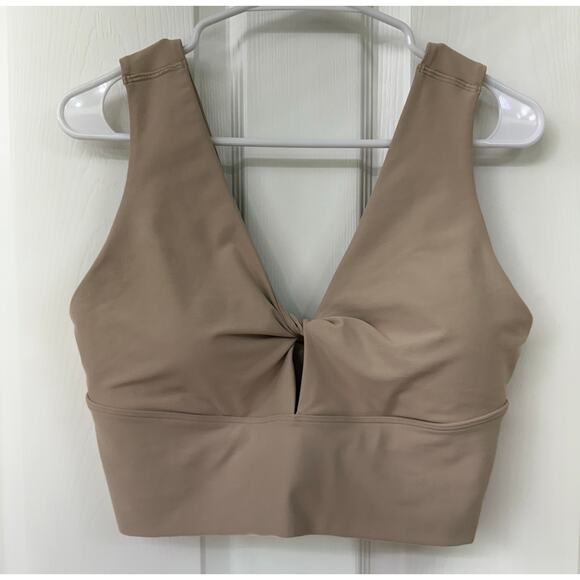 Old Navy Light Support PowerSoft Twist Longline Sports Bra Large beige nude tan - Picture 1 of 7
